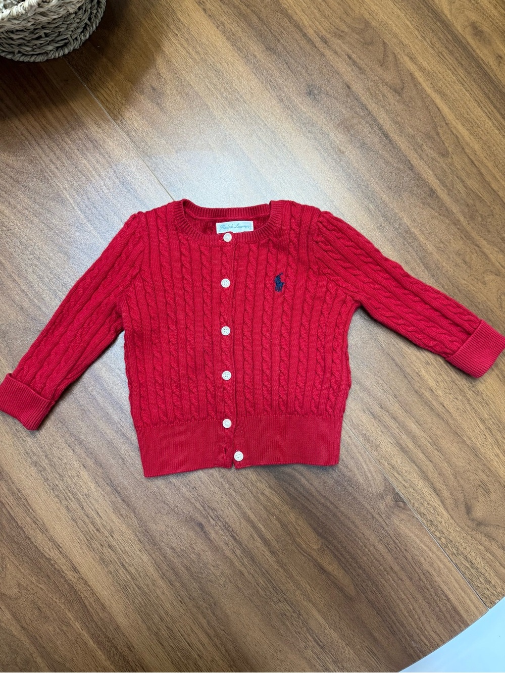 Ralph Lauren Red Cable Knit Button Cardigan